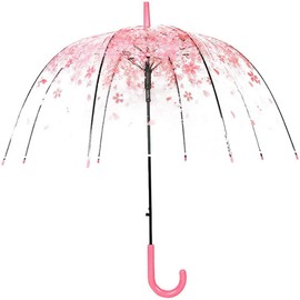 Cherry Blossoms Umbrella Cute Transparent Bubble Umbrella Clear Dome Semi-Automatic Sunny Umbrella for Kids Girls Boys or Women Romantic Windproof Wedding Decoration Umbrella (Pink)