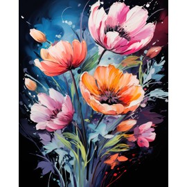 TISHIRON DIY Painting by Numbers Flowers in Watercolour Style, Painting by Numbers for Adults and Children with Brushes, Acrylic Painting by Numbers Kits on Canvas, Crafts, 16 x 20 Inches (Without