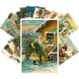 PIXILUV Vintage Postcards (24 pcs 4"x6" each) Bright Colourful Lights and Christmas Baubles on Trees Vintage Postcards Retro Greeting Card Book Illustration Reprint