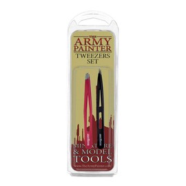 The Army Painter 2-Piece Precision Tweezers, Silver, Set of Slant & Pointed Tweezers, Craft Tweezers Fine Point for Assembling Miniatures, Small Crafting Tweezers: 95 mm Flat Tip & 103 mm Tip