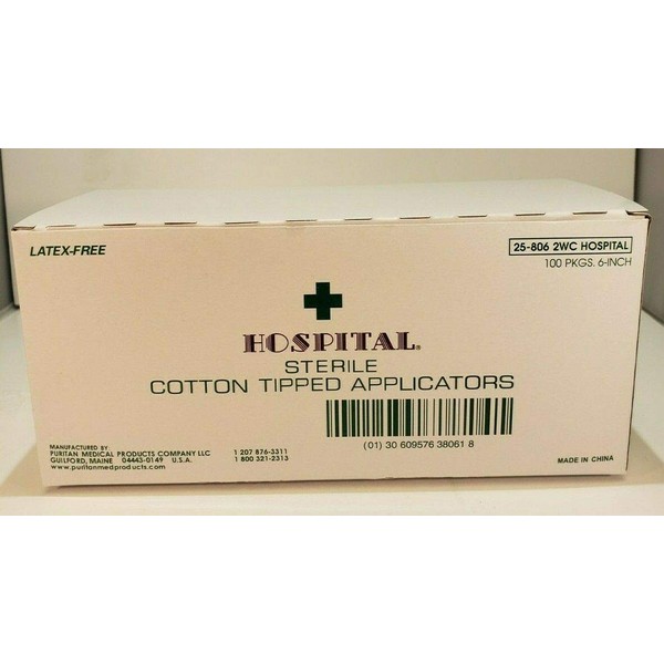 Puritan 25-806 2WC, Hospital Sterile Cotton Tipped Applicator Swabs, (100pks