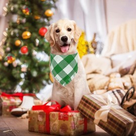 Christmas Dog Bandanas with Tassels Edges, Classic Plaid Dog Scarf Triangle Bibs Kerchief, Premium Cotton Fabric, Double Layer Christmas Dog Bandana 2 Packs for Small Medium Large Dogs Pets