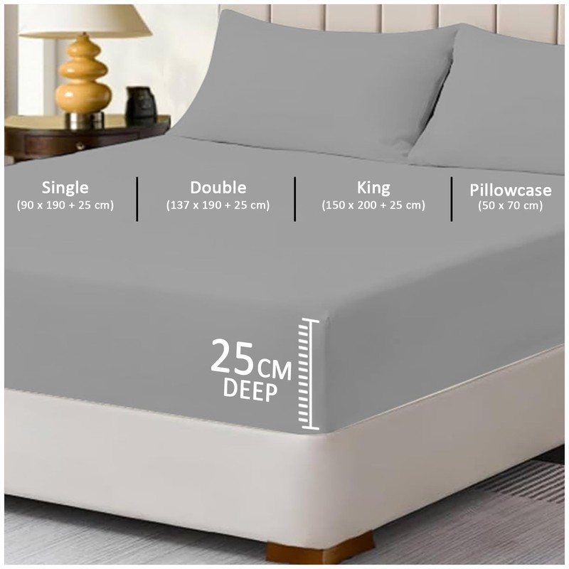 Fitted Sheet Single Bed (91 x 193cm) - Grey Bedding