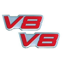 ERPART V8 Embossed RED on Silver Highly Polished Real Aluminum Auto Emblem Badge Nameplate Compatible with Truck Car Automobile SUV Engine (Pack of 2)