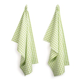 FILU Tea Towels (100% Cotton, Pack of 8, Light Green/White (Chequered)