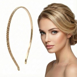 YAFIYGI Gold Headband For Women, Elegant Metal Hairband With Delicate Chain Design, Adjustable Gold Headpiece For Wedding Bridal Accessories, Cute Girls Hair Accessories