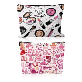 TPZORJX 2 x make-up bags for women, cosmetic bag, wash bag, multifunctional with lipstick beauty motif and zip for teenagers, daughter, sister, best friend