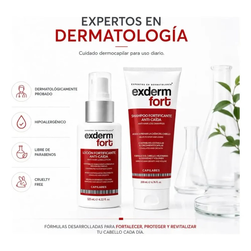 Kit Exderm Fort Shampoo + Loción Anticaída Cabello Revitalizado