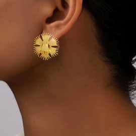 Inilbran Boho Sunflower Earrings Metal Sunflower Earrings Vintage Metal Gold Earrings Irregular Statement Earrings Earrings For Women, Zinc, No Gemstone