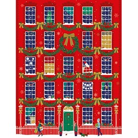 Greeting Card Traditional Festive Windows A4 Advent Calendar - 24 Door Wood Wildlife Design, Red