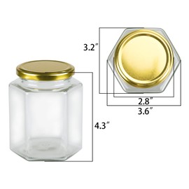 Encheng 16 oz Clear Hexagon Jars,Glass Jars With Lids(Golden),Mason Jars For Honey,Foods,Jams,Liquid,Spice Jars Herd Jars Canning Jars For Storage 12 Pack