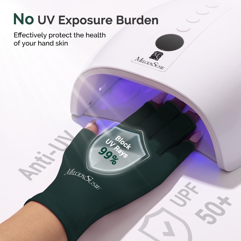 MelodySusie UV Gloves for Gel Manicures, Professional UPF50+ Protection Deep
