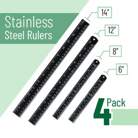 Mr. Pen- Stainless Steel Ruler, 4 pcs, 6", 8", 12", 14", Black, Imperial & Metric Measurements, Metric Metal Ruler Set, mm Ruler, Metal Rulers, Small Metal Ruler Metal Straight Edge, Centimeter Ruler