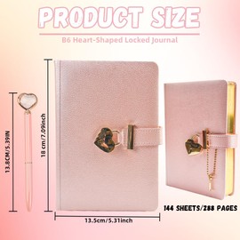 LIMITADA Diary with Lock and Key Lockable Notebook B6 Notebook with Hearts Padlock PU Leather Notebook Diary with Key for Girls Children Birthday Gift (Pink)