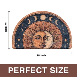 Semi Round Boho Bathmat Sun and Moon Fun Bath Mat Non Slip Washable Bathroom Decor Half Circle Bohemian Home Floor Doormat Semicircle Indoor Rug (Boho Sun Moon)