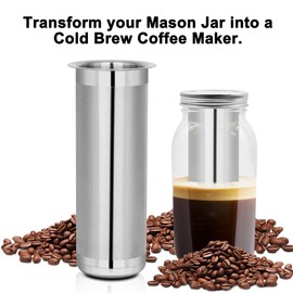 Cold Brew Coffee Filter for 1 Quart Wide Mouth Mason Jar, Double Layer 304 Stainless Steel Filter Ultra Fine Mesh for Cold Brew, Iced Coffee and Iced Tea