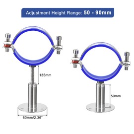 sourcing map 2Pcs Stainless Steel Pipe Supports Wall Mount Ceiling Mount Pipe Bracket Adjustable Clamp Pipe Strap Fit for Dia 70-76mm Pipe Tube