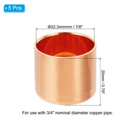 PATIKIL 5pcs 3/4" Copper Tube End Caps Copper Plumbing Connection Cap Seal Sweat Solder Connection Plumbing HVAC Cooler