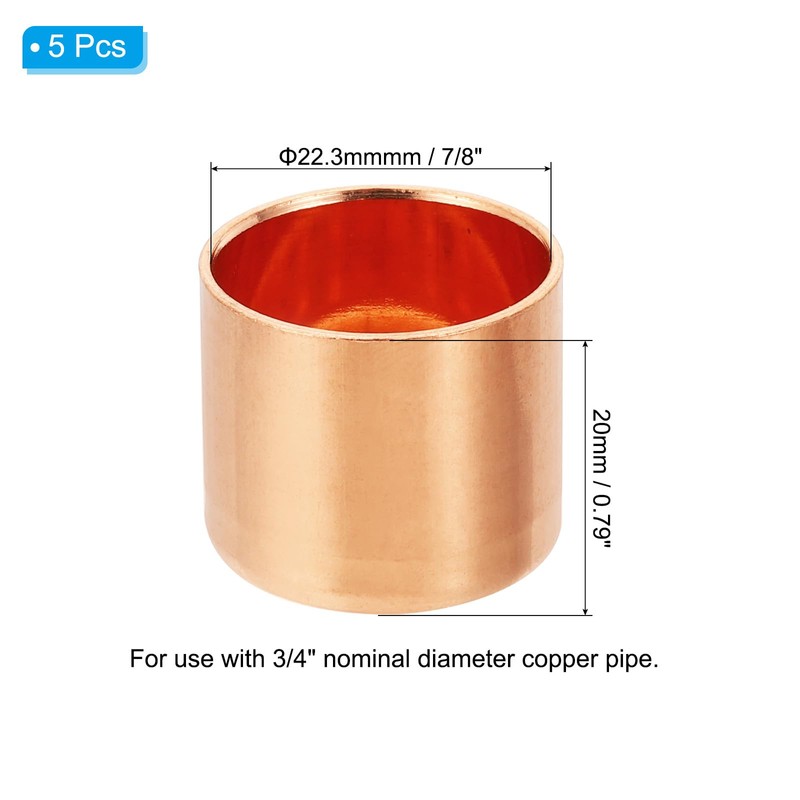 PATIKIL 5pcs 3/4" Copper Tube End Caps Copper Plumbing Connection