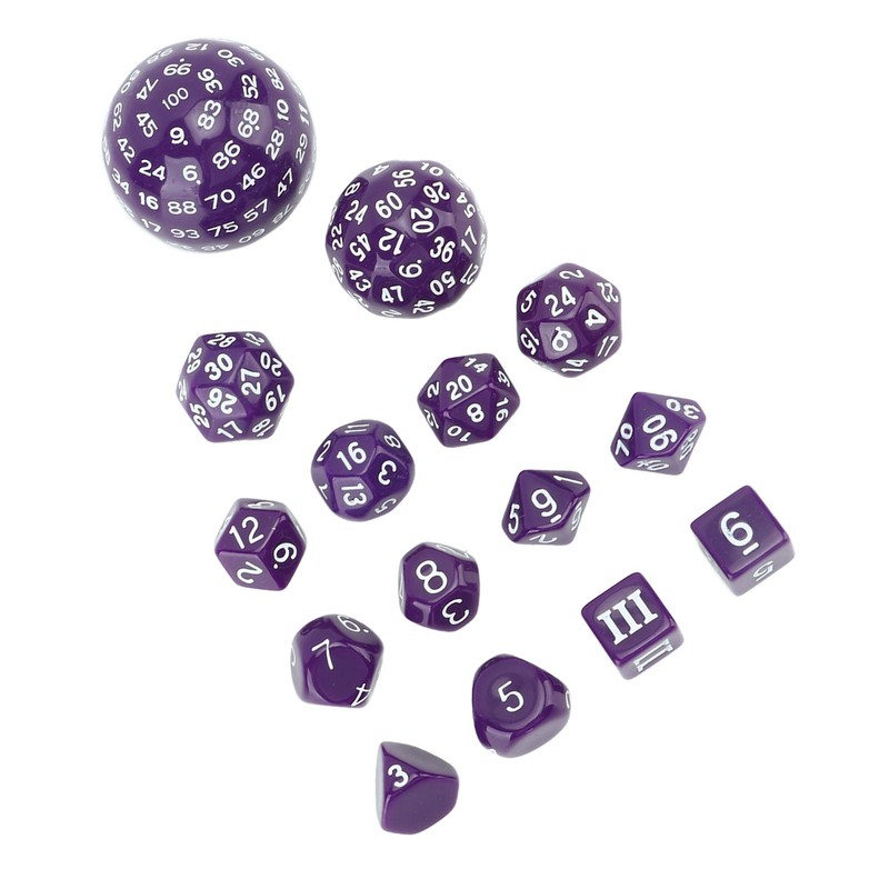 15pcs Polyhedral Dice Set 3 to 100 Sides Complete Polyhedral
