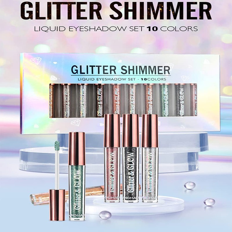 10 Colors Liquid Eyeshadow Shimmer Glitter Metallic Eyeshadow Smokey Eye