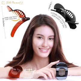 RC ROCHE Pack of 6 Large Teeth Thick Hair Non-Slip Hair Clips Hair Clip Women Girls Large Transparent Brown Black
