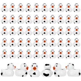 GGSTDDUP 50 Pcs Mini Resin Ducks, Cute Tiny Cow Ducks, Mini Cow Resin Duck Bulk, Fun Cow Print Duck Miniature Duck Figurines, Cow Theme Mini Black White Cow Resin Ducks for Micro Landscape Dollhouse