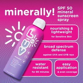 L-UV minerally! SPF 50 Sunscreen Spray, Broad-Spectrum Protection Against UVA & UVB Rays, Perfect For Everyday Activities & Outdoor Adventures, Clear and Lightweight Sun Protection