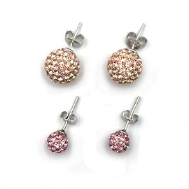 CERASILVER Luxurious Czech Stone Crystal Ball Stud Earrings Set for Women (Medium Set) (peach,lightpink)
