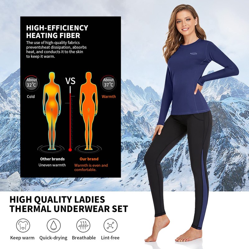 HiZiTi Ropa interior térmica para mujer, conjunto de pantalones largos