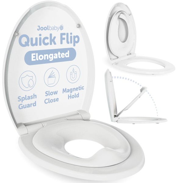 Quick Flip Elongated Toilet Seat with Built-In Potty & Splash