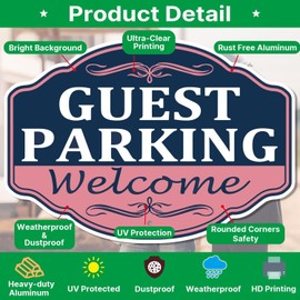 Guest Parking Welcome Signs 14"x 10" Visitor Customer Parking Signal Metal Rust Aluminum UV Protected Waterproof Outdoor Use 2 Pack