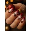 Christmas Press on Nails Medium lmond Fake Nails Red French
