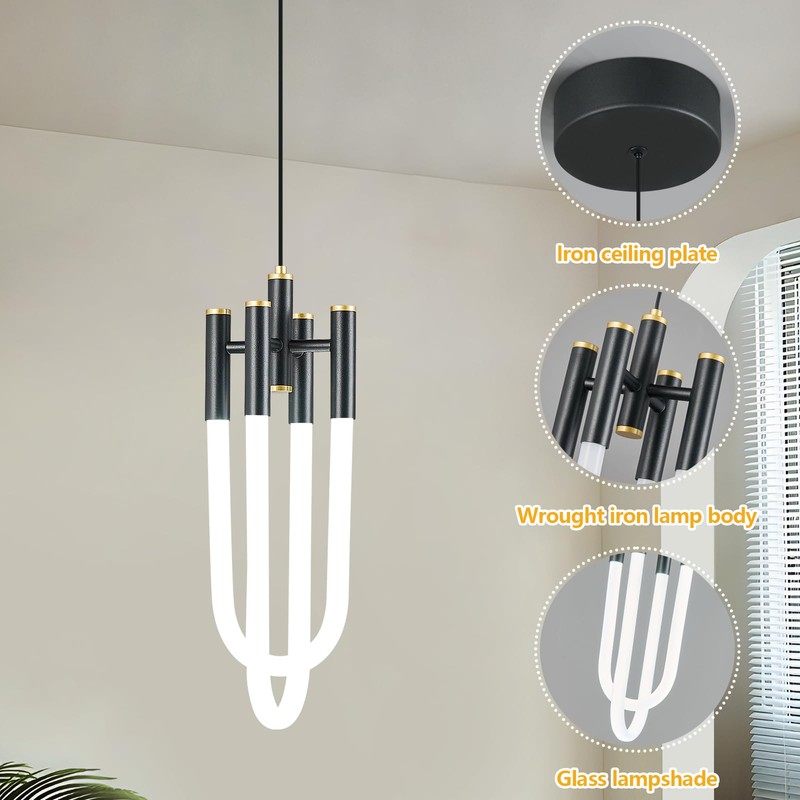BNHHLZ Modern Black LED Pendant Light Fixture U-Shaped Adjustable 2