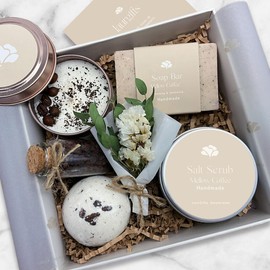 LaurGifts Coffee Birthday Gift for Men and Women Gift Set Box - Candle Gift Basket for Any Coffee Lover, Coworker Christmas Gift Idea - Spa Gift for Friend Mom Wife Girlfriend Father Gift