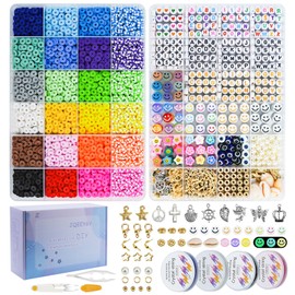 Clay Beads 2 Boxes Bracelet Making Kit 7300 Pcs Flat Heishi Preppy Beads for Jewelry Making Kit UV Smile Face Beads Flower Pearl Letter Beads & Evil Eye Beads for DIY Necklace Anklets Making