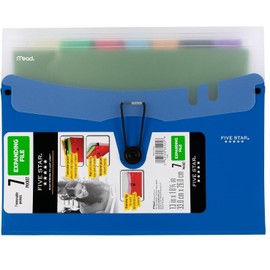 Mead Five Star 7 Pocket Expanding File Folders, Plastic, Cobalt Blue, 13"x10-1/4"