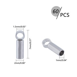 UNICRAFTALE About 60pcs Tube End Caps Stainless Steel Cord Ends 1mm Inner Diameter Smooth End Caps Terminators Cord Finding for Leather Cord Bracelets Jewelry Making, Stainless Steel Color