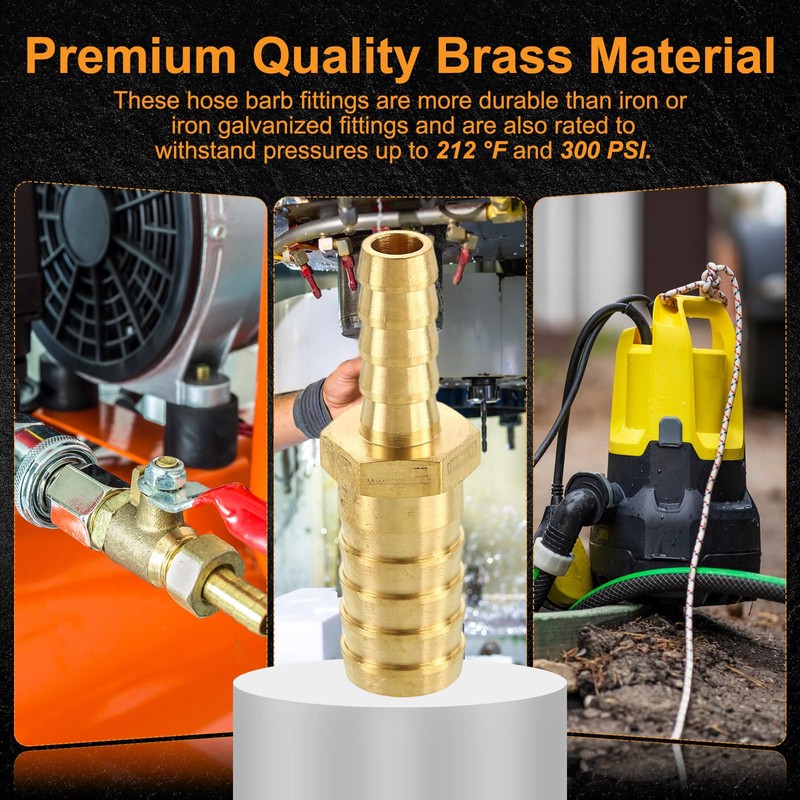 sourcing map 2pcs 5/16" to 1/2" Brass Hose Barb Fitting