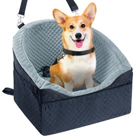 Vivifying Dog Car Seat for Small & Medium Dogs, Detachable & Washable Booster Seat for Pets Up to 30lbs, Travel Bed with Storage Pockets and Safety Belt – Gray&Black