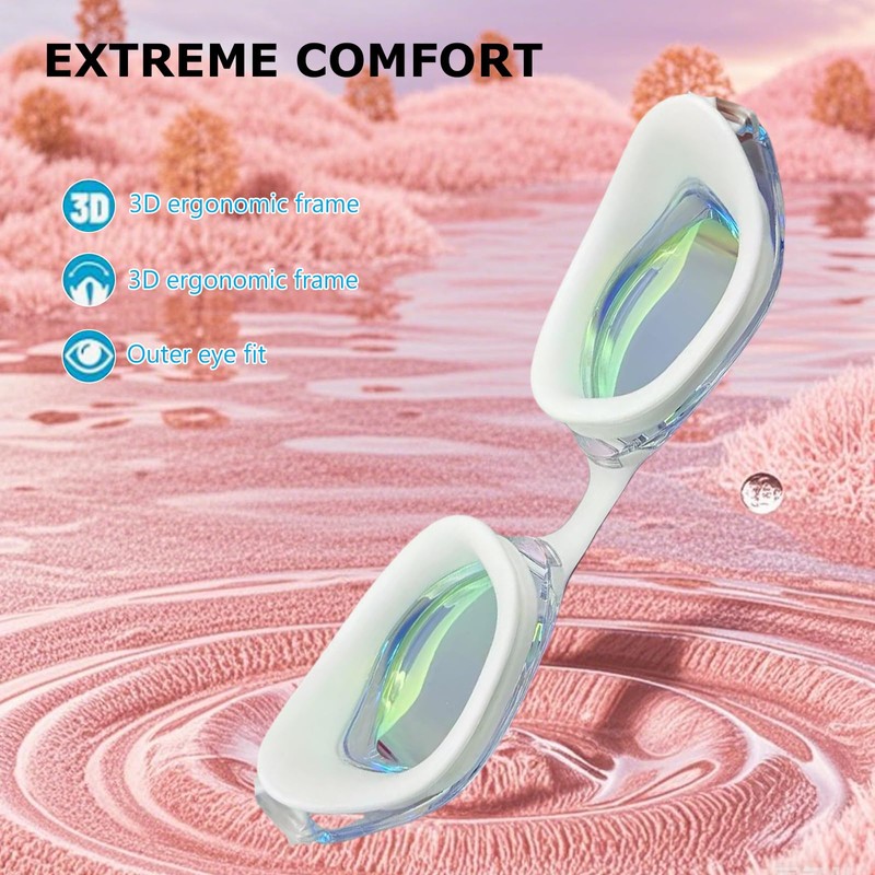 ProudDemon Schwimmbrille mit Verstellbarem Band, Getönte Gläser, Schwarz-Weiß (White Purple)