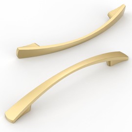 Amerdeco UK0023 Furniture Handles, Brushed Gold Cabinet Handles, Kitchen Handles, 128 mm Hole Spacing, Drawer Handles, Drawer Handles, Handles for Kitchen Cabinets, Wardrobe, Pack of 10