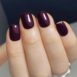 Uñas postizas cuadradas cortas en marrón oscuro para uso diario y fiesta, uñas postizas de otoño, brillantes, cobertura total, reutilizables, acrílica