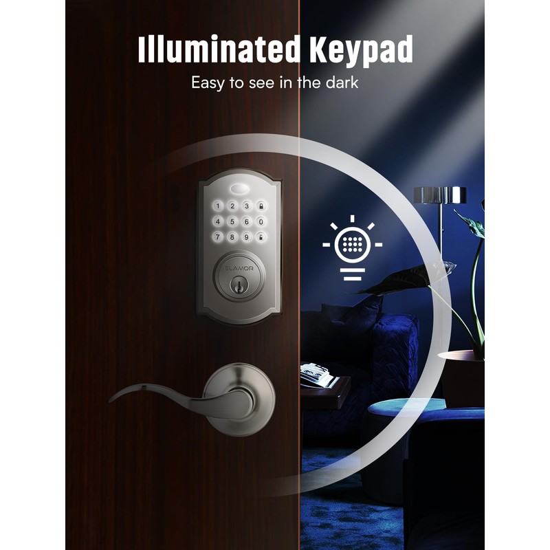 ELAMOR M19 Keyless Entry Door Lock with 2 Lever Handles,