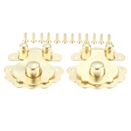 2 Pcs Box Latch Clasps with 12 Screws Flower Shape Cabinet Hasp for Jewelry Wooden Box Case Decorative Hasp Latch Buckle, Gold