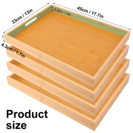 kukmakri 4 Pack Large Bamboo Serving Tray with Handles - 18 x 13 Inch Wooden Dinner Tray, Home Kitchen Decorative Tray, Breakfast Trays for Eating on Couch, Lap Trays, Coffee, Kitchen, Picnic