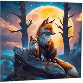 Fox Birthday Card - Artistic Beautiful Fox Moon Greeting Card 145 x 145mm