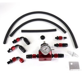 JGhyperX EFI Fuel Pressure Regulator Kit 0-100psi with Gauge 6AN Fuel Line Fitting Universal Adjustable Aluminum (1005 Red)