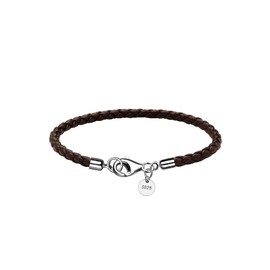 Viwind Men's Leather Bracelet 925 Sterling Silver Verse Clasp 4 mm Black Brown 20/21 cm Braided Leather for Men Unisex Jewellery with Gift Box, Faux Leather