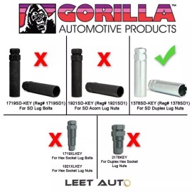 GORILLA 1378SD KEY SMALL DIAMETER 6 SPLINE TRUCK DUPLEX TUNER WHEEL LUG NUT TOOL